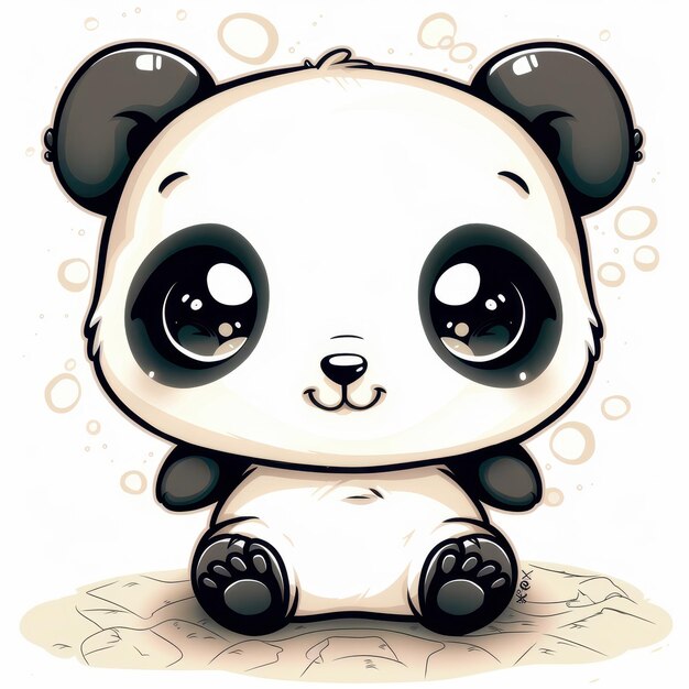 Photo cute cartoon panda bear with big eyes