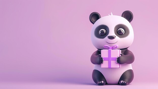 Photo a cute cartoon panda is holding a gift box