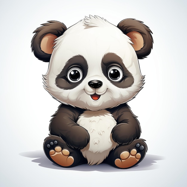 Cute cartoon panda sitting on white background