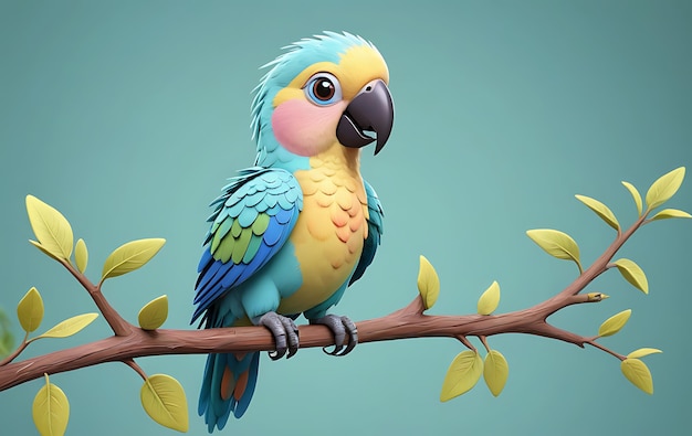 Cute cartoon parrot on branch