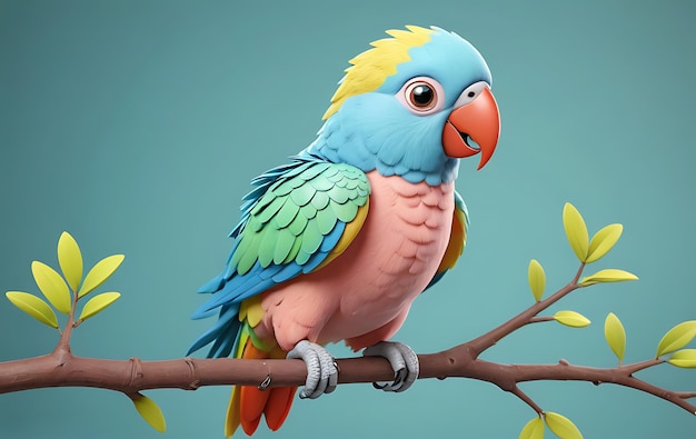 Cute cartoon parrot perched on a branch