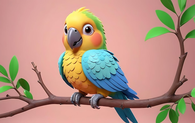 Cute cartoon parrot perched on a branch