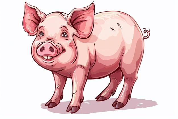 Cute Cartoon Pig Illustration Featuring an Adorable Piglet Character for Farm Animal and Animated