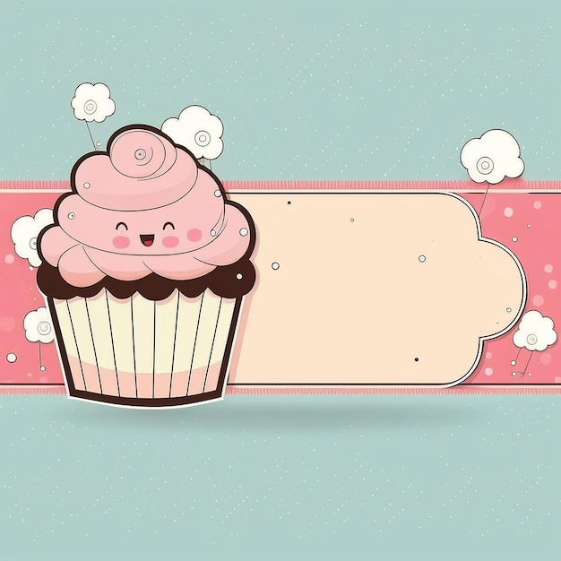 Cute Cartoon Pink Cupcake Banner with Space for Copy