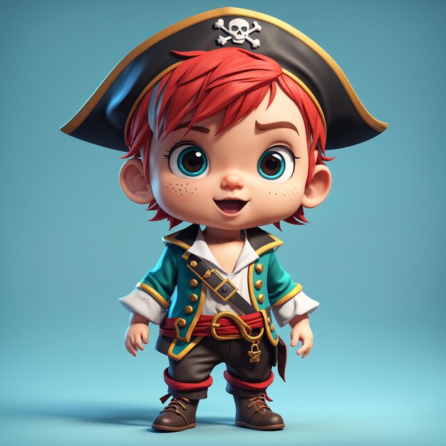 Cute Cartoon Pirate Boy With Red Hair 3D Illustration