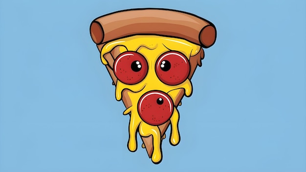 Photo cute cartoon pizza slice with melted cheese and pepperoni eyes