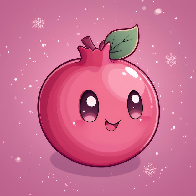 Cute Cartoon Pomegranate with Big Eyes and Smiling Face