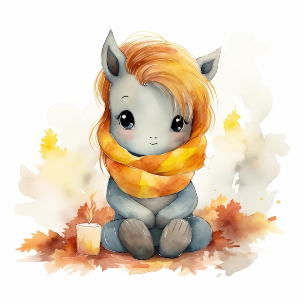 Cute Cartoon Pony with Scarf and Candle