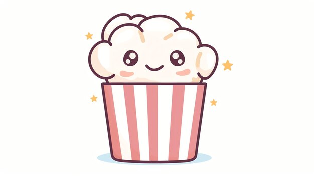 Photo cute cartoon popcorn in a red and white striped bucket