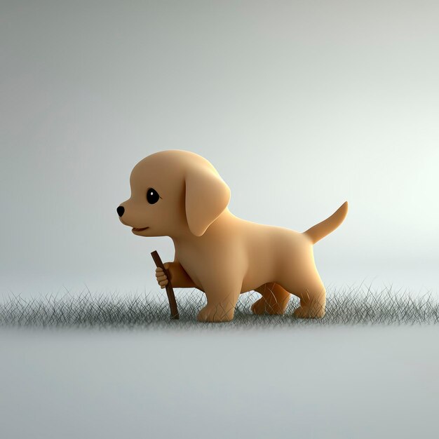 Photo cute cartoon puppy holding stick