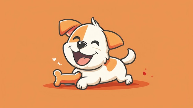 Cute cartoon puppy playing with a bone looking happy and playful