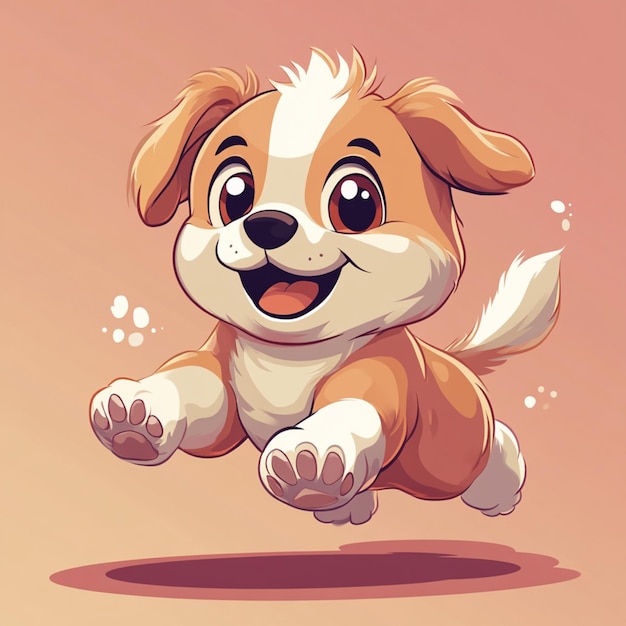 Photo a cute cartoon puppy runs happily in a flat vector style