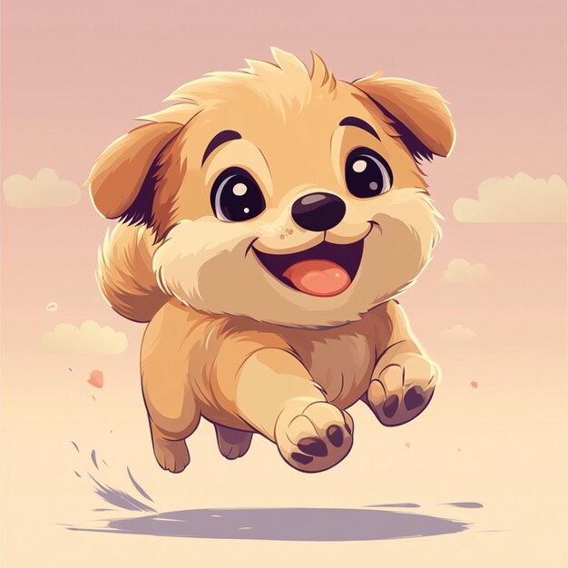 Photo a cute cartoon puppy runs happily in a flat vector style