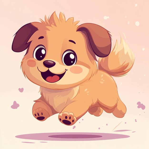 Photo a cute cartoon puppy runs happily in a flat vector style