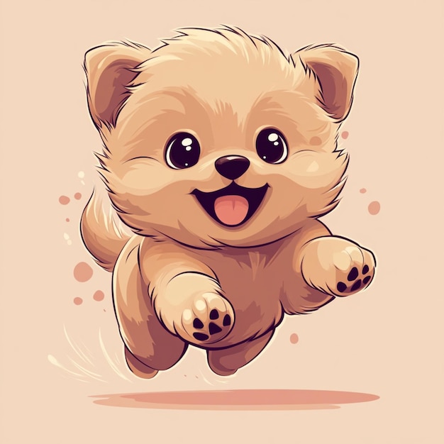 Photo a cute cartoon puppy runs happily in a flat vector style