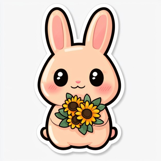 Photo cute cartoon rabbit holding sunflowers