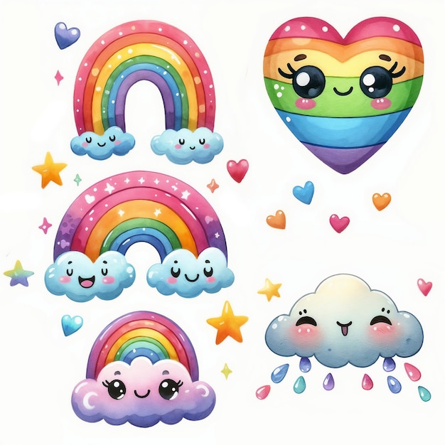 Photo cute cartoon rainbow on white background ai