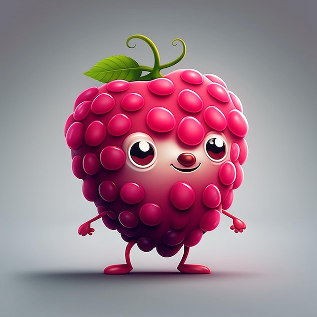 Cute Cartoon Raspberry Character Illustration By Generative AI