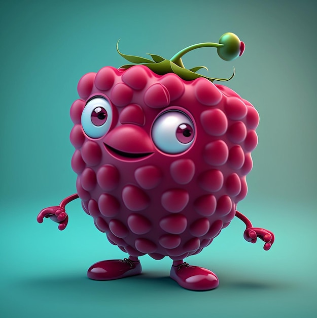 Cute Cartoon Raspberry Character Illustration By Generative AI