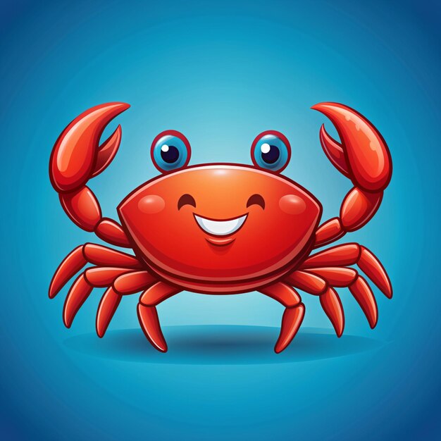 Photo cute cartoon red crab drawing funny smiling crab character vector illustration with blue background