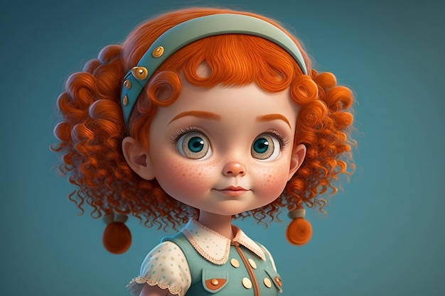 Cute cartoon redhead girl isolated on clean background Children Day Avatar Generative AI