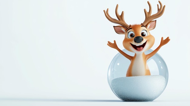 Cute Cartoon Reindeer in a Snow Globe with White Background