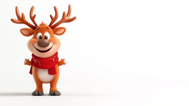 Cute Cartoon Reindeer Wearing Red Scarf on White Background