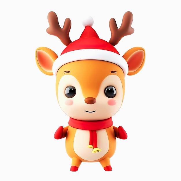 A Cute Cartoon Reindeer Wearing a Santa Hat and Scarf