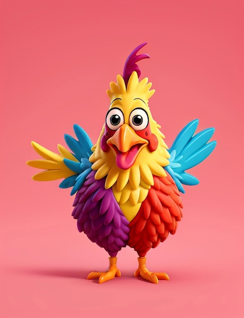 Cute cartoon rooster character 3d rendering AI generative