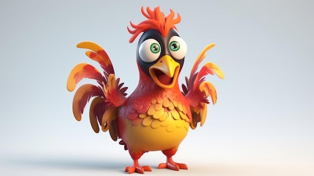 Cute cartoon rooster character 3d rendering AI generative