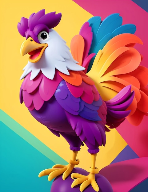 Cute cartoon rooster character 3d rendering