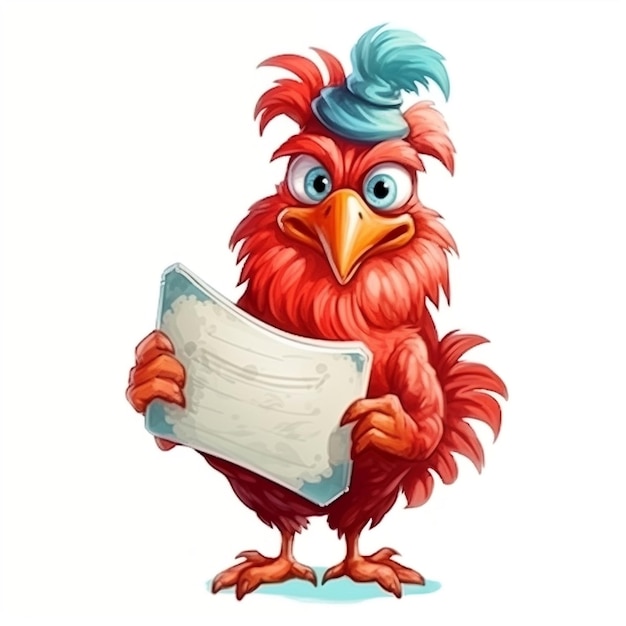 Cute Cartoon Rooster Character Holding Blank Sign Generative AI