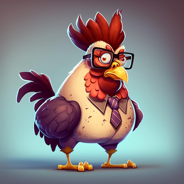 Cute Cartoon rooster with glasses generative ai