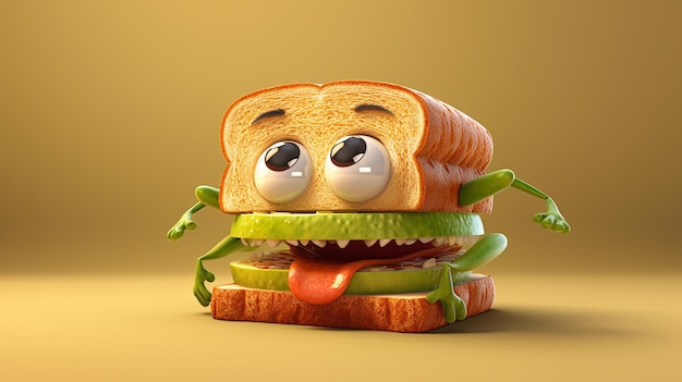 cute cartoon sandwich character generative ai