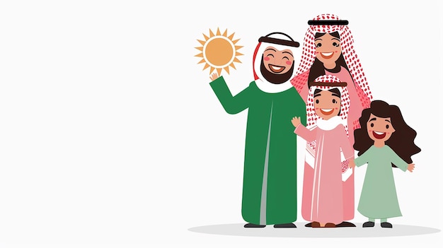 A cute cartoon Saudi Arabia family