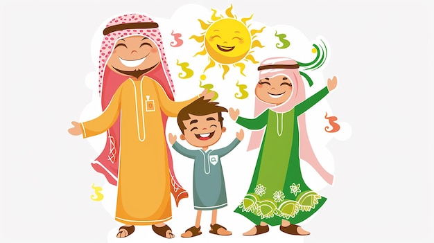 A cute cartoon Saudi Arabia family