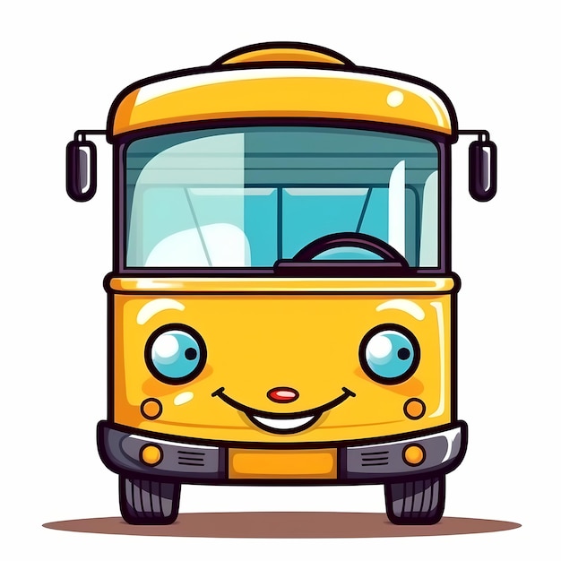 Photo cute cartoon school bus icon isolated on white background