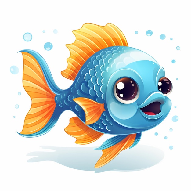 cute cartoon sea fish isolated on white background