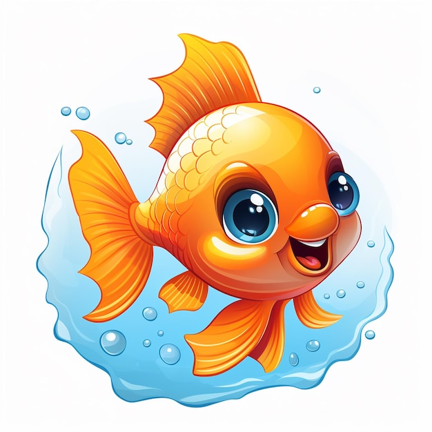 cute cartoon sea fish isolated on white background