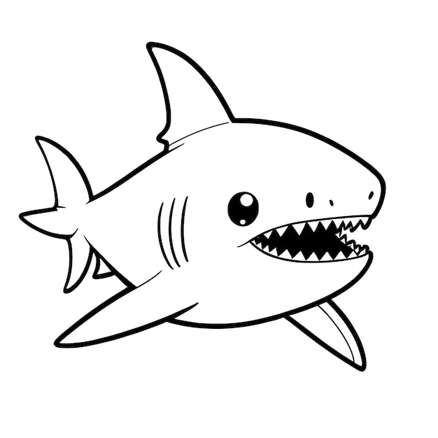 Photo cute cartoon shark illustration coloring book