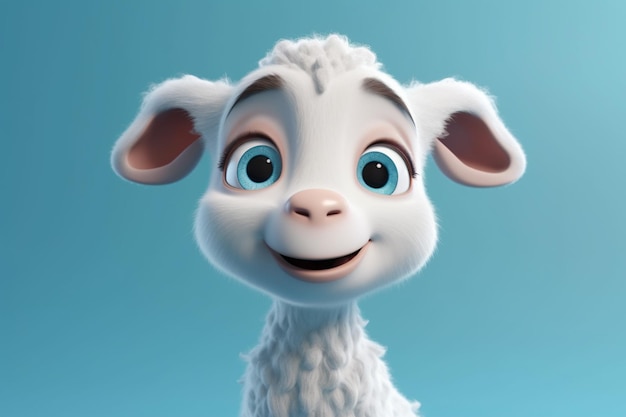 Cute cartoon sheep on a blue background 3d rendering