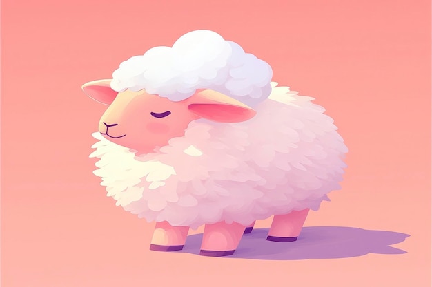 Cute Cartoon Sheep with Closed Eyes