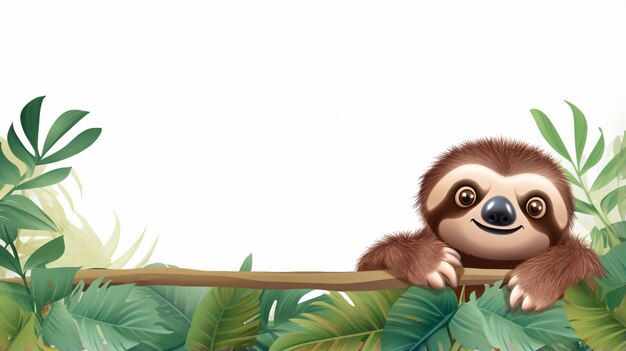 Photo cute cartoon sloth banner with room for copy space