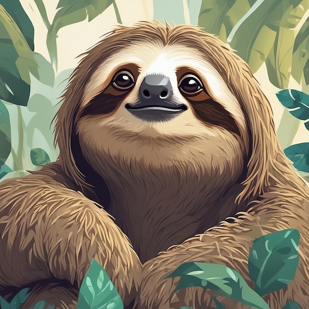 Cute cartoon sloth in the jungle Vector illustration of animal ai generated images