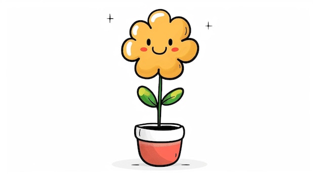 Photo cute cartoon smiling flower pot full body white background