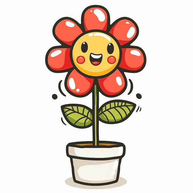 Photo cute cartoon smiling flower pot full body white background