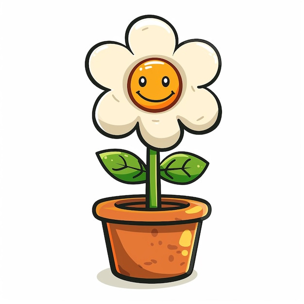 Photo cute cartoon smiling flower pot full body white background