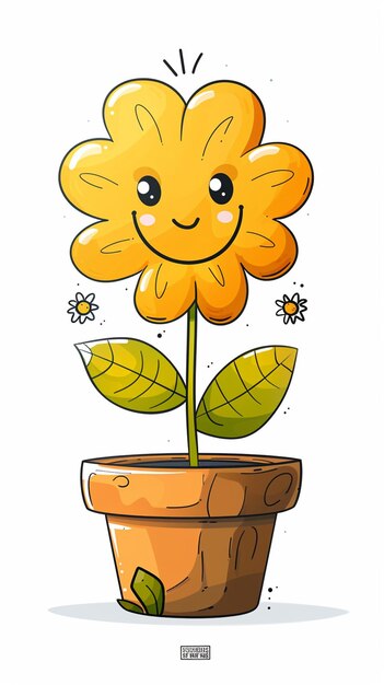 Photo cute cartoon smiling flower pot full body white background