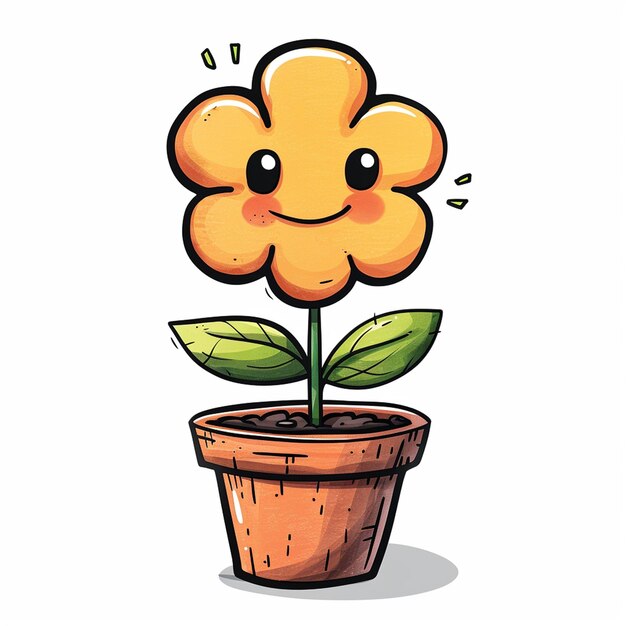 Photo cute cartoon smiling flower pot full body white background