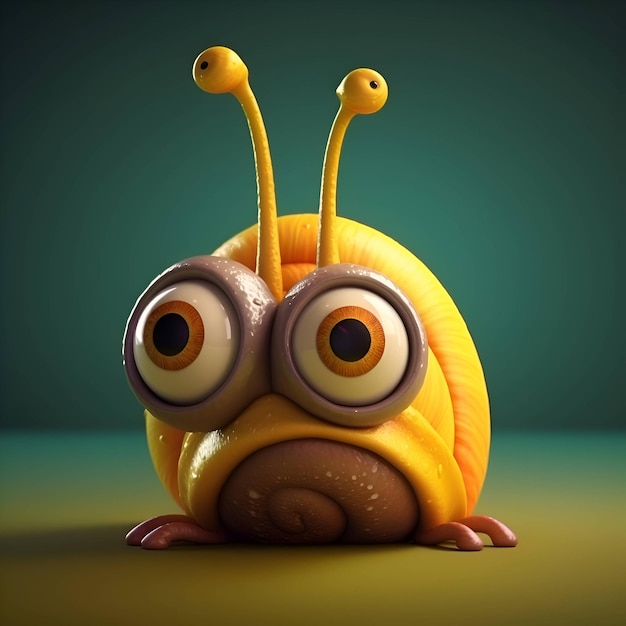 Cute cartoon snail with big eyes 3d render illustration